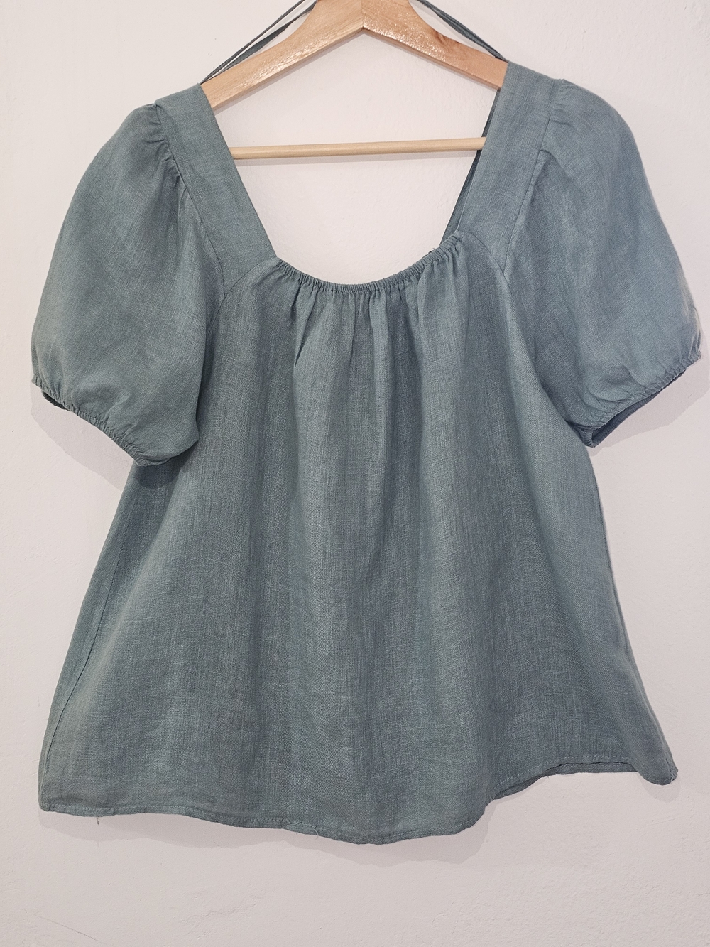 Women’s Sage Green Puff Sleeve Square Neck Top